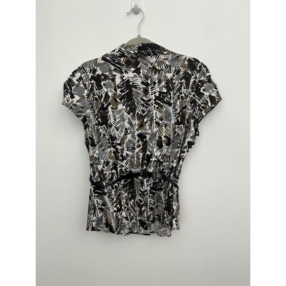Apt.9 Women’s Blouse Cap Sleeve Collared Petite Large Button Down Belted Geo - Picture 3 of 11